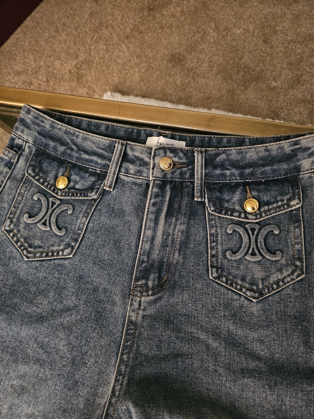 Celine Washed Blue High-Rise Jeans with Logo Pocket Embroidery